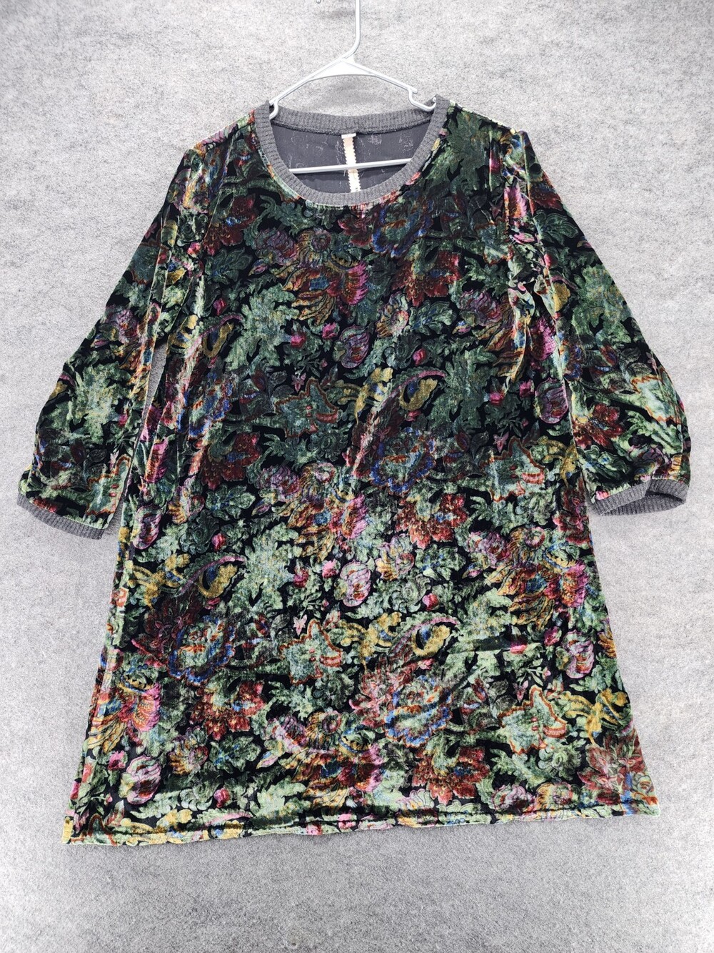 Uncle Frank Dress Womens Large Short Sleeve Black Velvet Floral